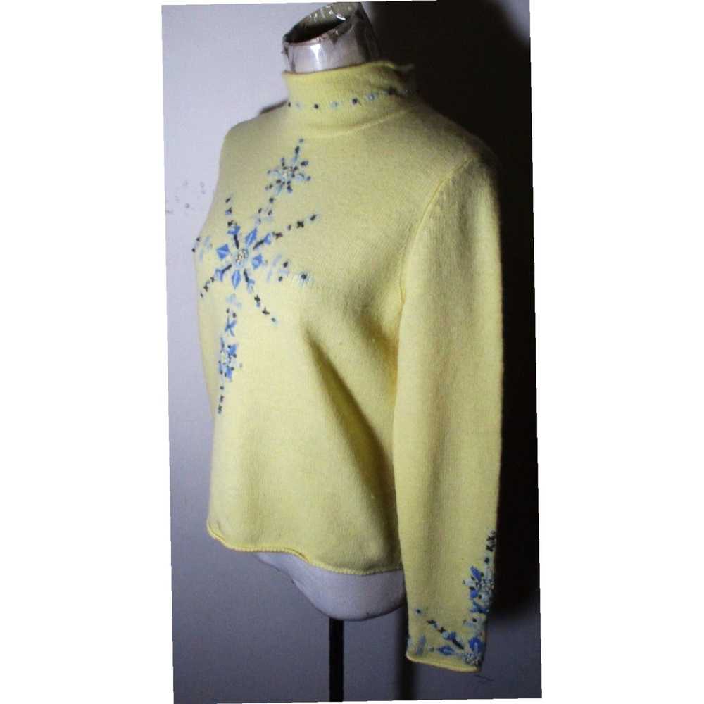 Blend Yellow Angora Blend Embroidered Mock Neck S… - image 4