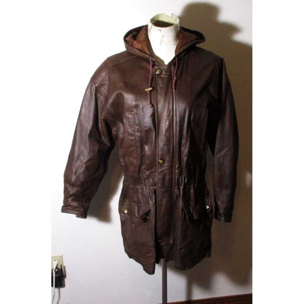 Vintage Authentic Brown 100 Percent Leather Hoode… - image 1