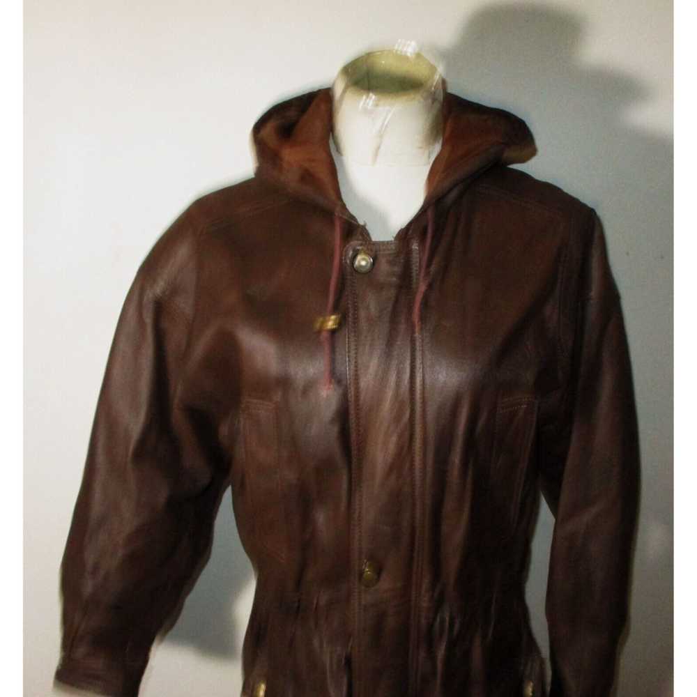 Vintage Authentic Brown 100 Percent Leather Hoode… - image 2