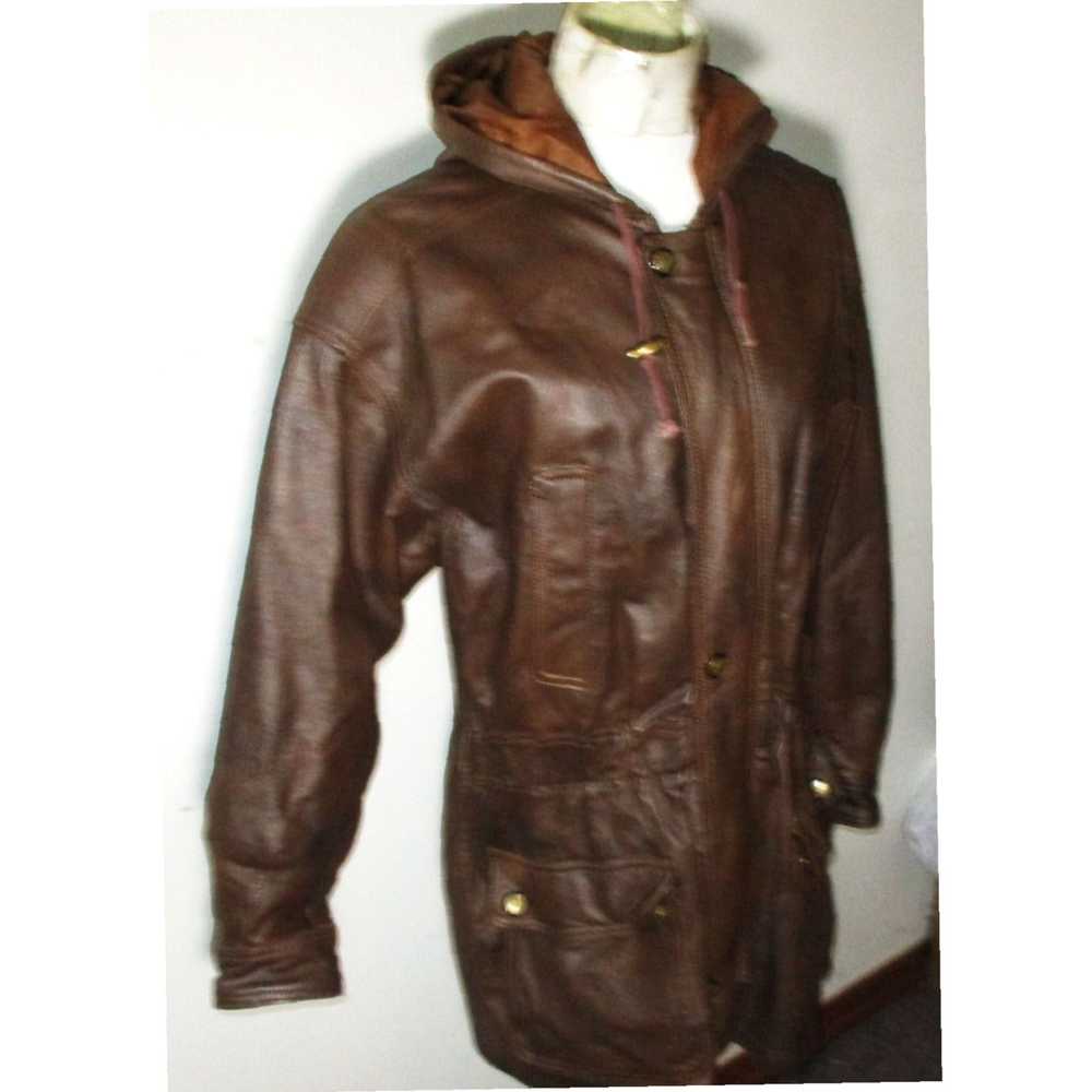 Vintage Authentic Brown 100 Percent Leather Hoode… - image 3