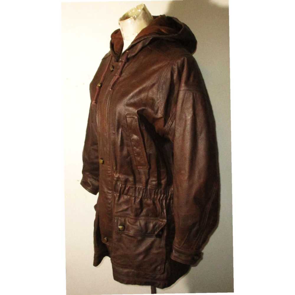 Vintage Authentic Brown 100 Percent Leather Hoode… - image 4