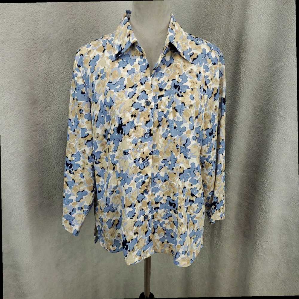 Vintage Floral Patterned Gauzy Button Up Blouse f… - image 1