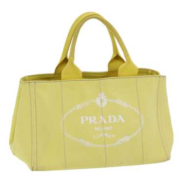 PRADA Canapa MM Hand Bag Canvas Yellow Auth ar122… - image 1