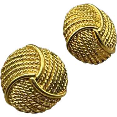 Vintage Napier Earrings Textured Gold Tone Rope K… - image 1