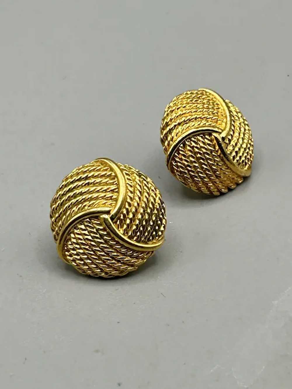 Vintage Napier Earrings Textured Gold Tone Rope K… - image 2