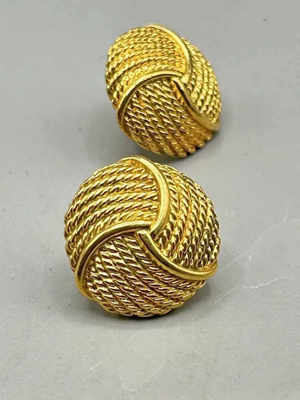 Vintage Napier Earrings Textured Gold Tone Rope K… - image 3