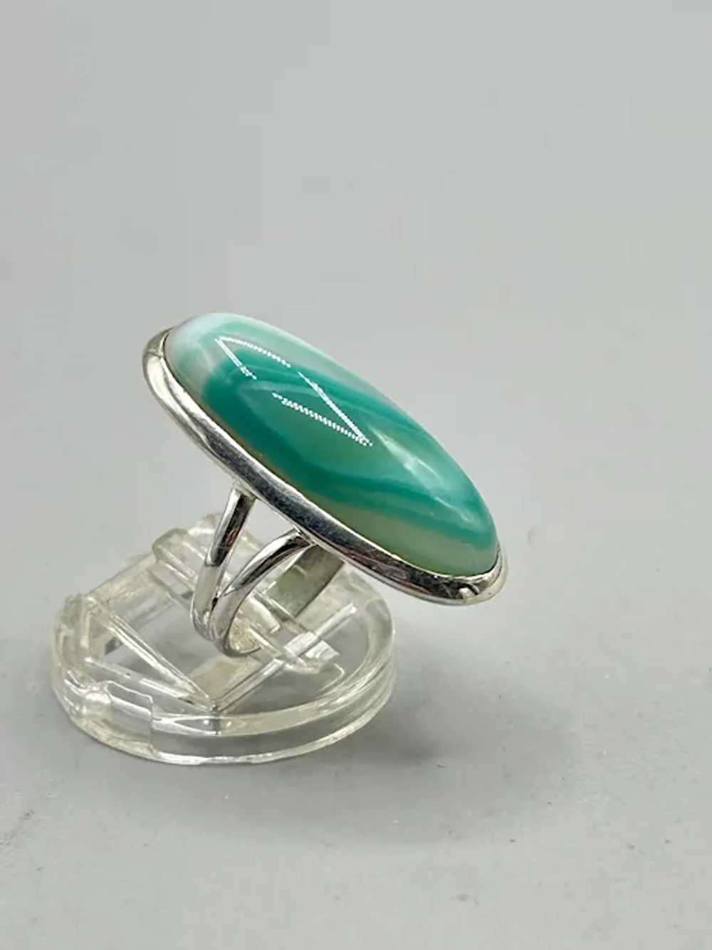 Vintage Sterling Silver & Green Agate Ring Size 6… - image 2