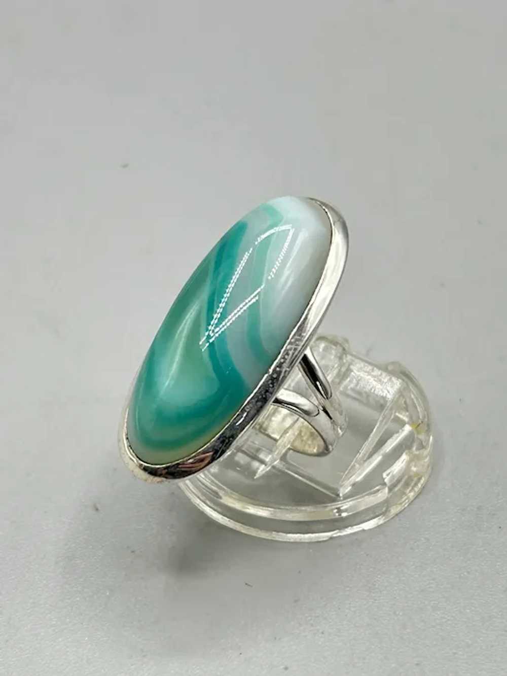 Vintage Sterling Silver & Green Agate Ring Size 6… - image 4