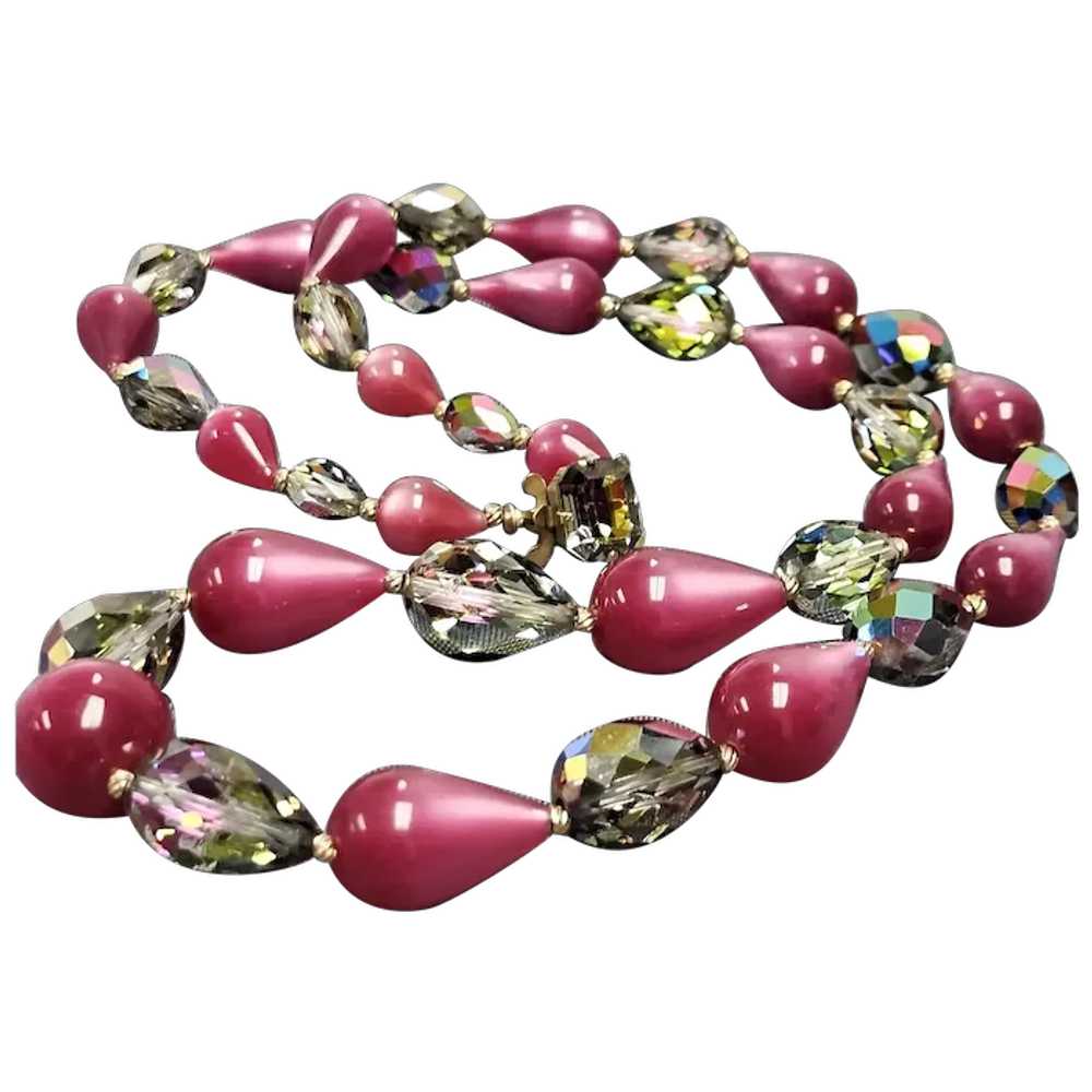 Vintage Raspberry Lucite & Aurora Borealis Facete… - image 2