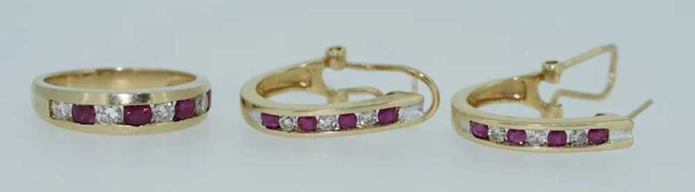 14K Ruby & Diamond Matching Ring and Earrings Set - image 10