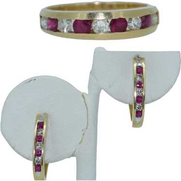 14K Ruby & Diamond Matching Ring and Earrings Set - image 1