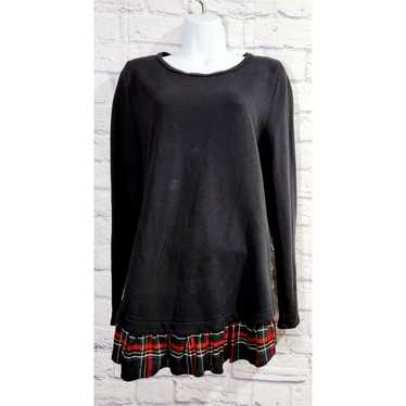 Loft Loft Black Red Plaid Ruffled Hem Top M Faux B