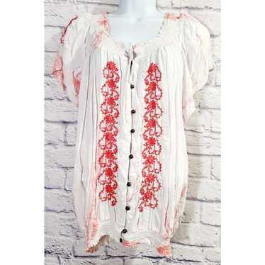 Other Fever White Orange Tie Dye Embroidered Top L