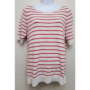 Loft Loft Red Cream Striped Tight Knit Top Large L