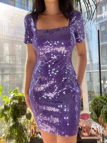 80s Vintage Purple Sequin Mini Dress