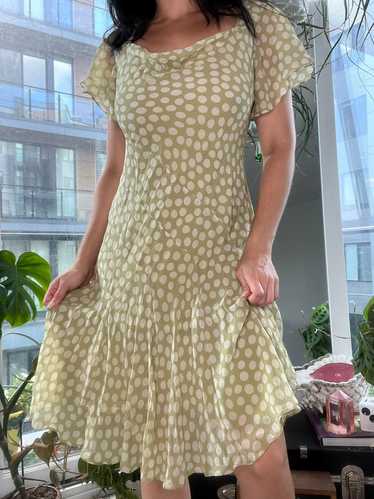 Vintage 100% Silk Polka Dot Bias Cut Dress