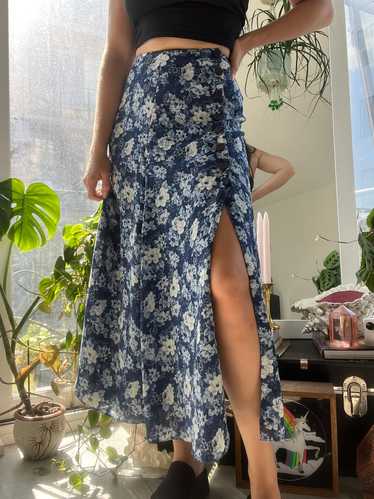 Vintage Express Blue Floral Midi Skirt