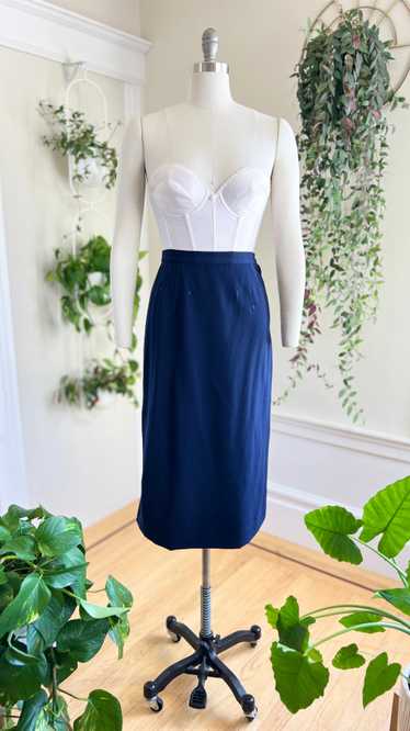 1940s Navy Wool Gabardine Skirt | small