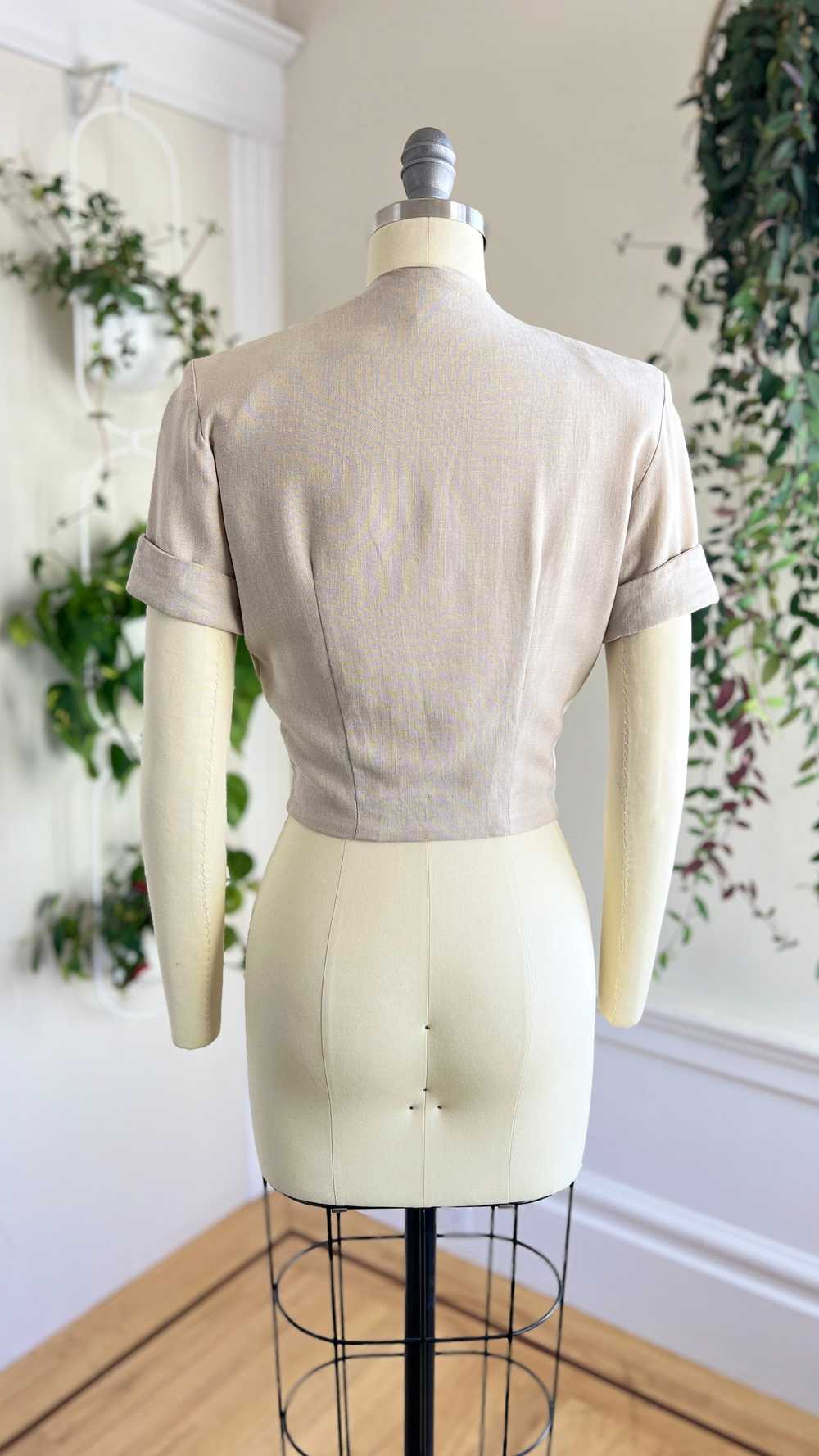 1950s Eyelet Leaves Linen Top | x-small - image 7