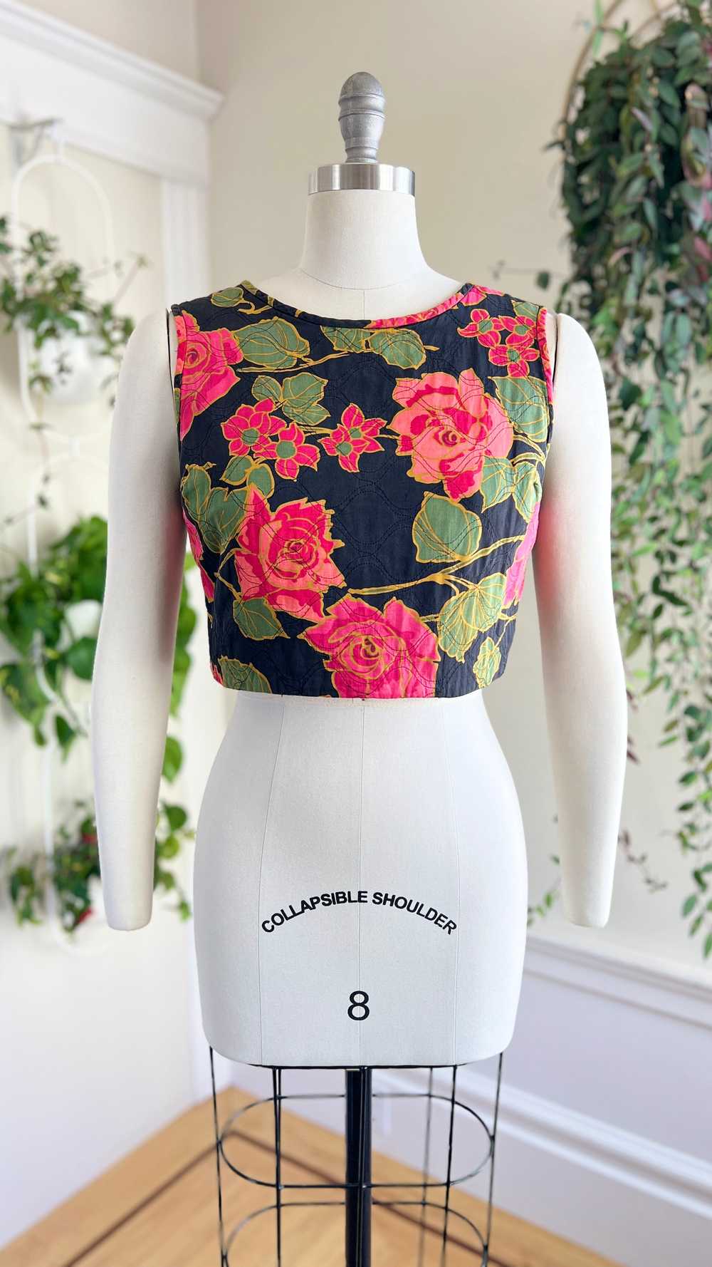 1960s Quilted Rose Top | small/medium - image 4