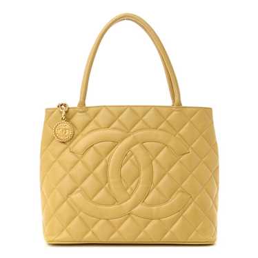 CHANEL Caviar Quilted Medallion Tote Yellow