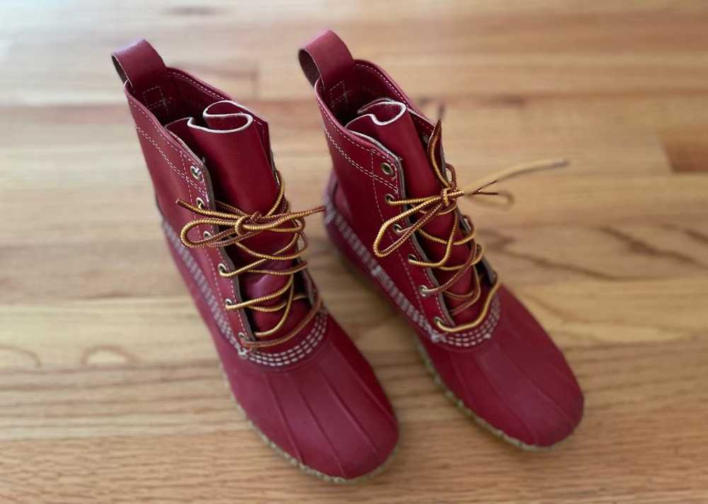 LL BEAN Limited Edition Red Leather Duck Boots (8… - image 3