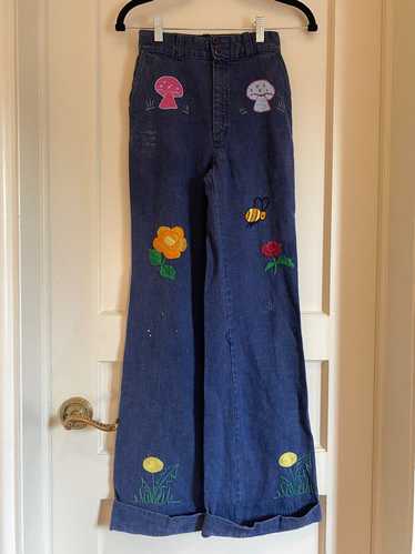 1970s vintage embroidered jeans cutesy (XS) | Use… - image 1