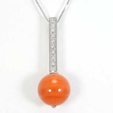 Other Other K18 White Gold Coral Diamond Necklace… - image 1