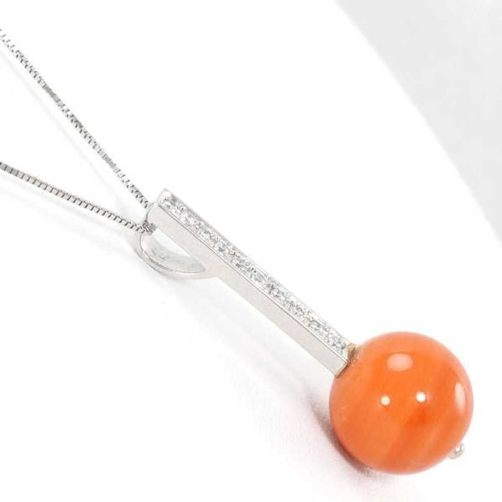 Other Other K18 White Gold Coral Diamond Necklace… - image 2