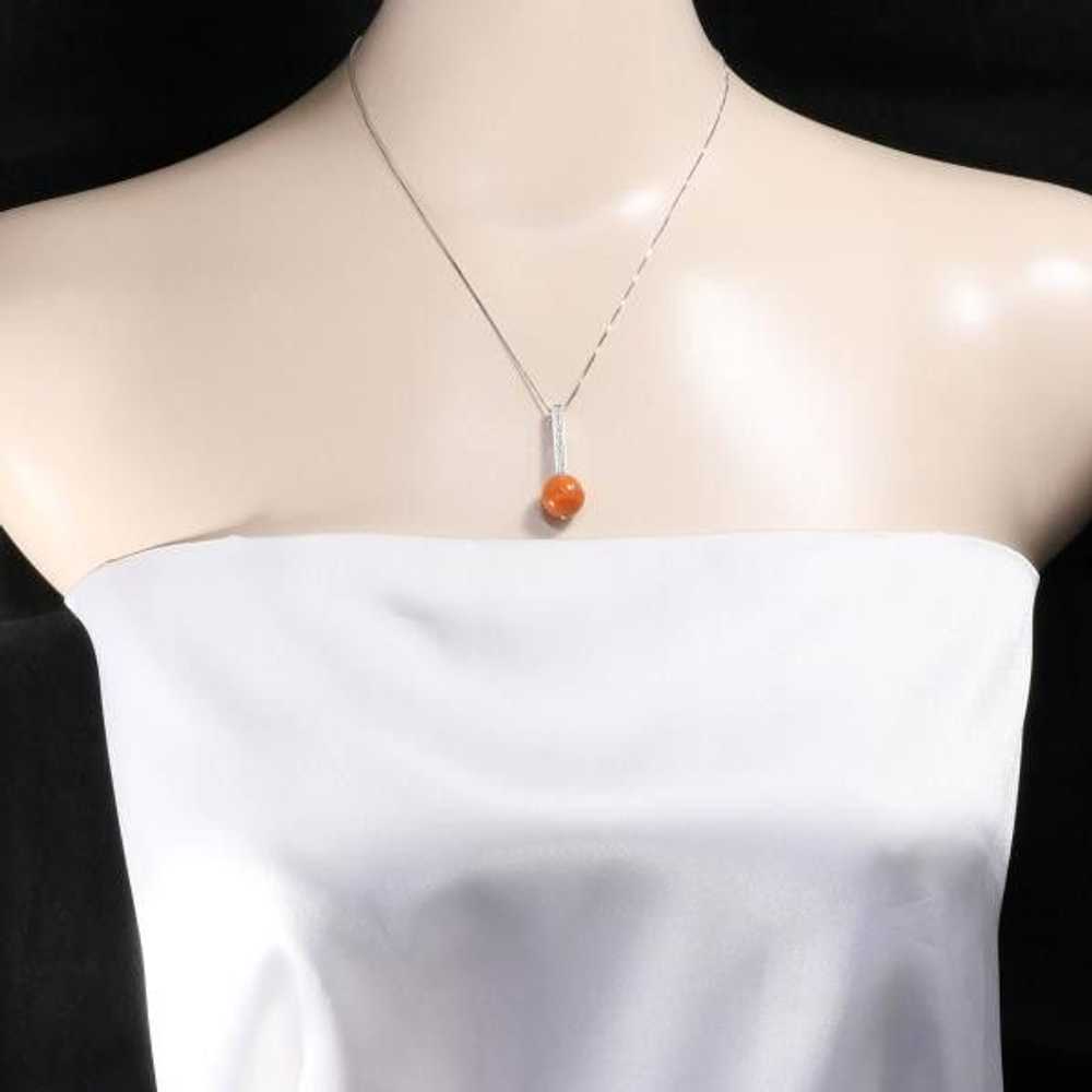 Other Other K18 White Gold Coral Diamond Necklace… - image 3