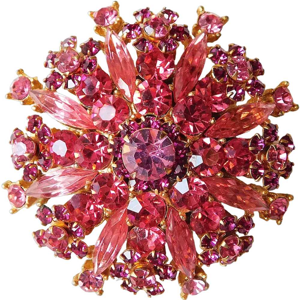 Fabulous SHADES OF PINK Vintage Rhinestone Brooch - image 1