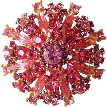 Fabulous SHADES OF PINK Vintage Rhinestone Brooch - image 1