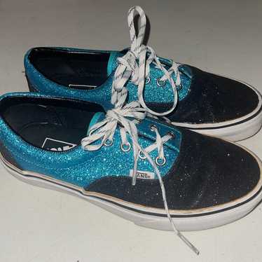 Mens Vans Skateboard Shoes Black And Sparkle Blue… - image 1