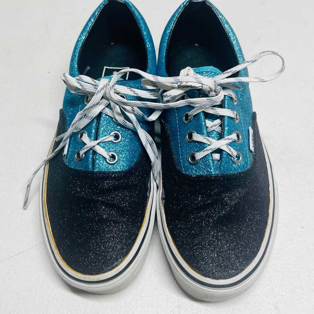 Mens Vans Skateboard Shoes Black And Sparkle Blue… - image 3