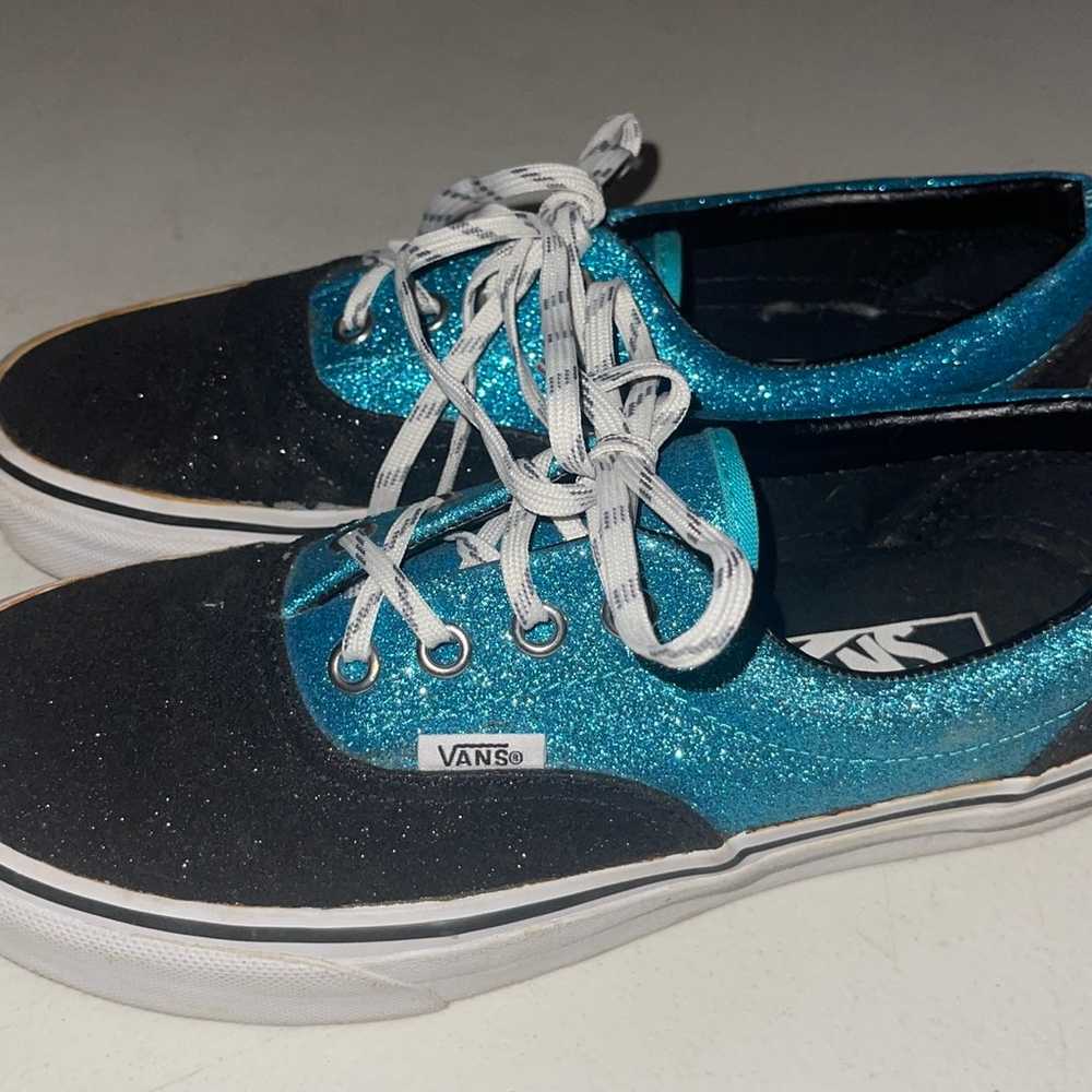 Mens Vans Skateboard Shoes Black And Sparkle Blue… - image 5