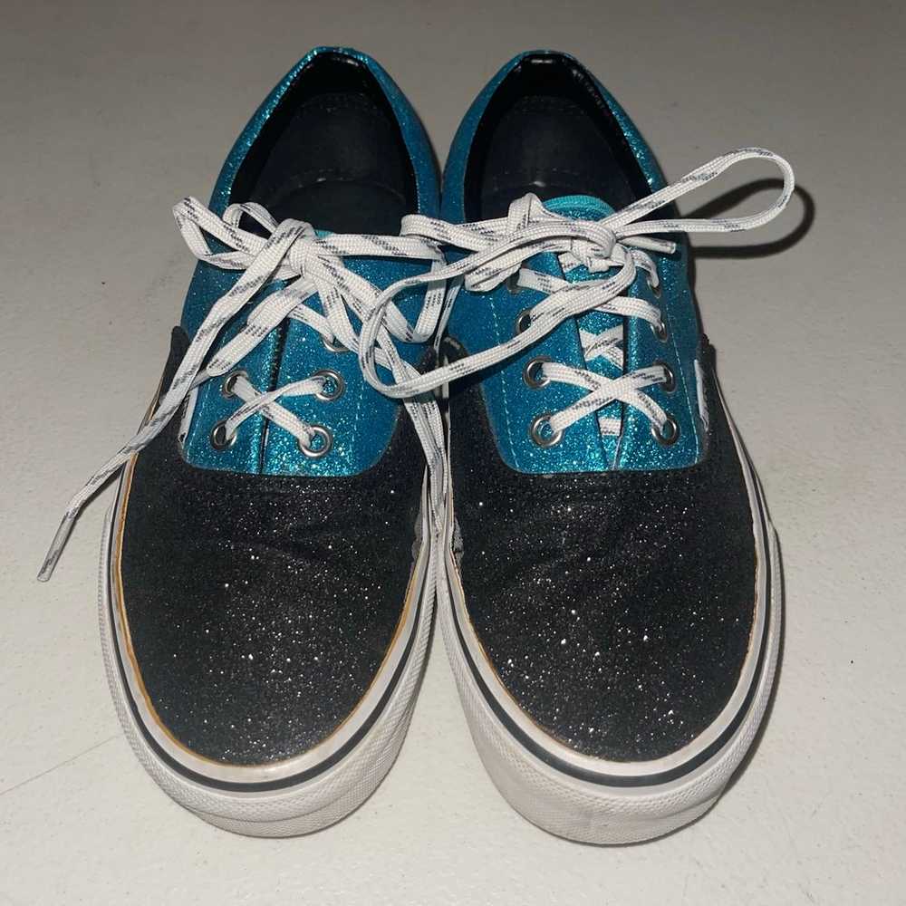 Mens Vans Skateboard Shoes Black And Sparkle Blue… - image 6