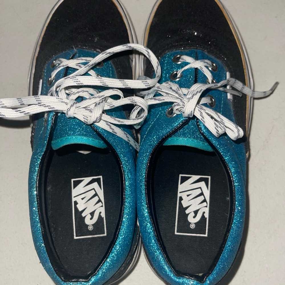 Mens Vans Skateboard Shoes Black And Sparkle Blue… - image 9