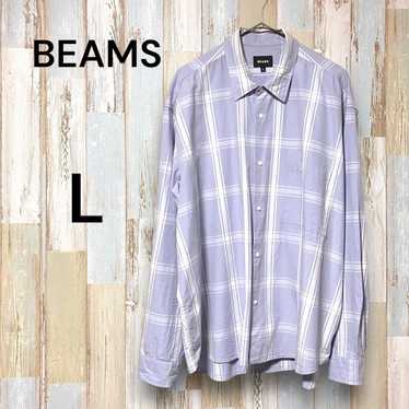 Beams Shirt Lavender L Men's Check Long Sleeve Dre