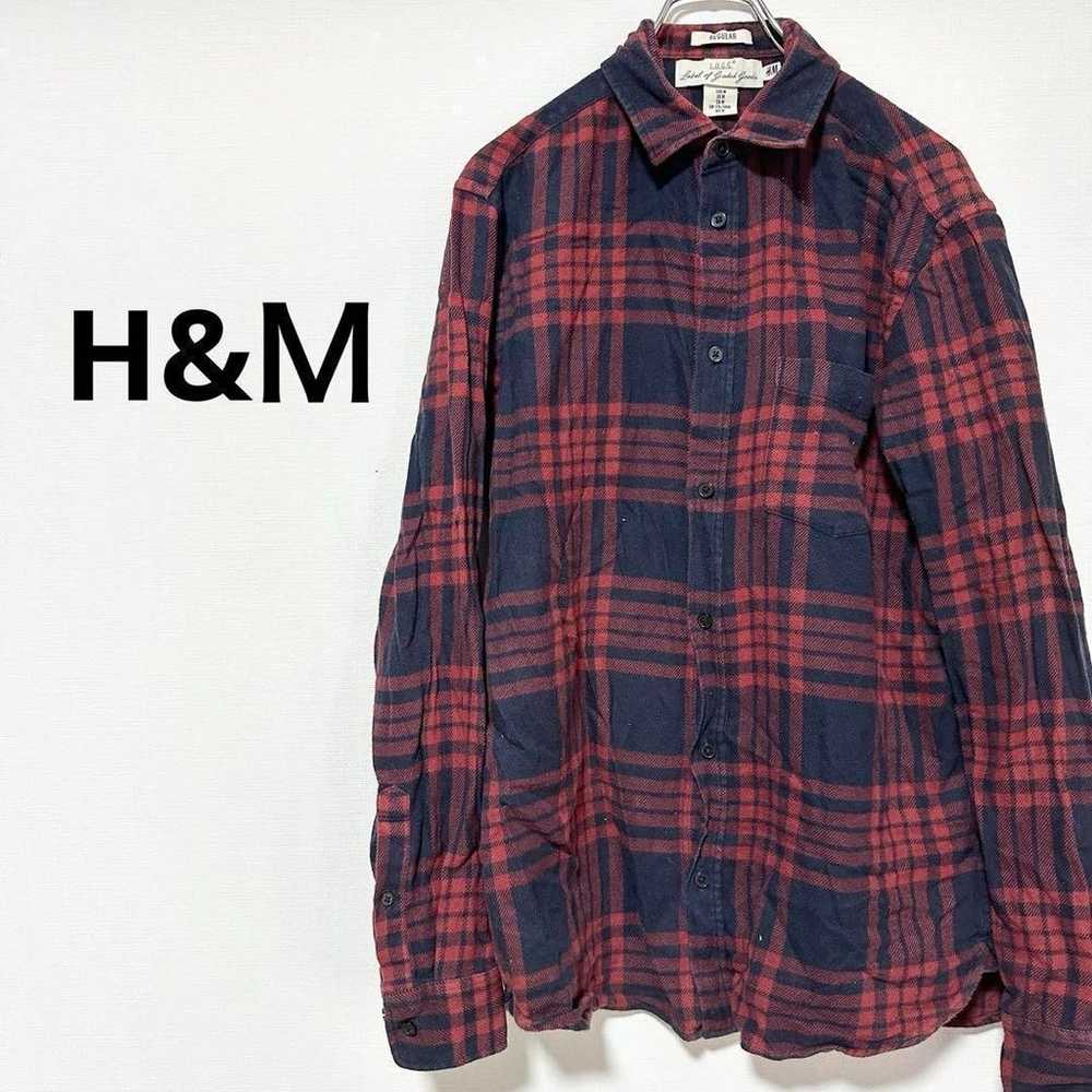 H&M shirt, long sleeve, checkered pattern, red an… - image 1