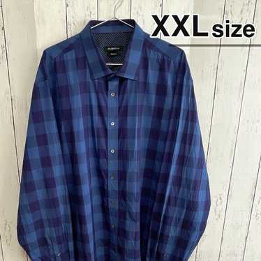 BUGATCHI Dress Shirt Long Sleeve XXL Blue Checker… - image 1