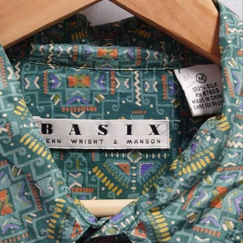 90's BASIX "geometric" pattern silk shirt M - image 2