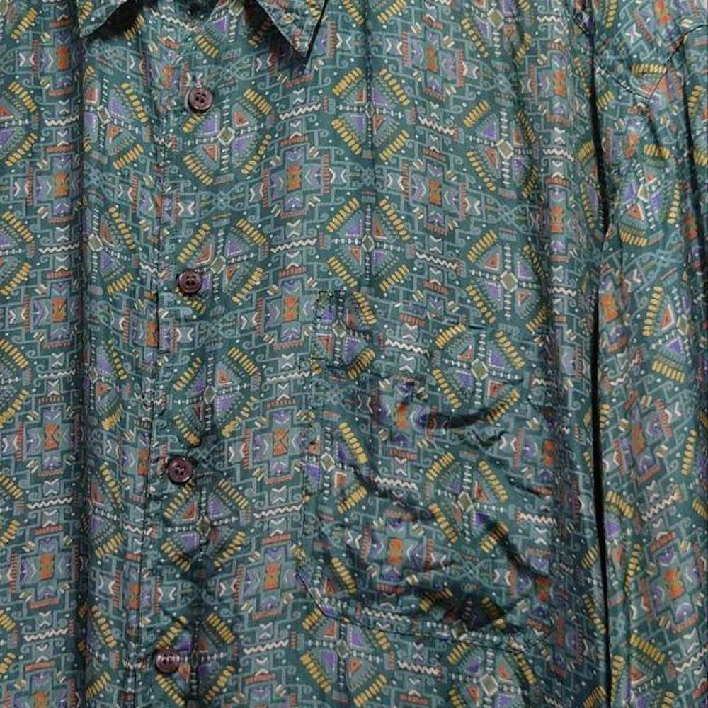 90's BASIX "geometric" pattern silk shirt M - image 3