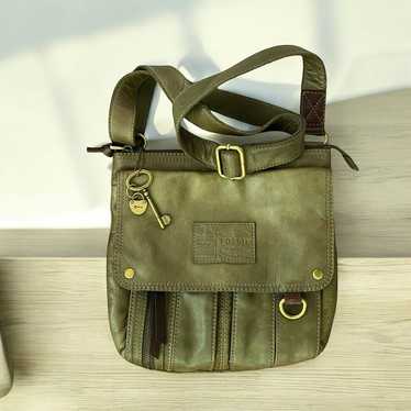 FOSSIL Light Green/ Olive Green Leather Saddle Cro