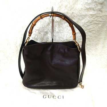 GUCCI Old Gucci Bamboo Dark Brown Shoulder Bag