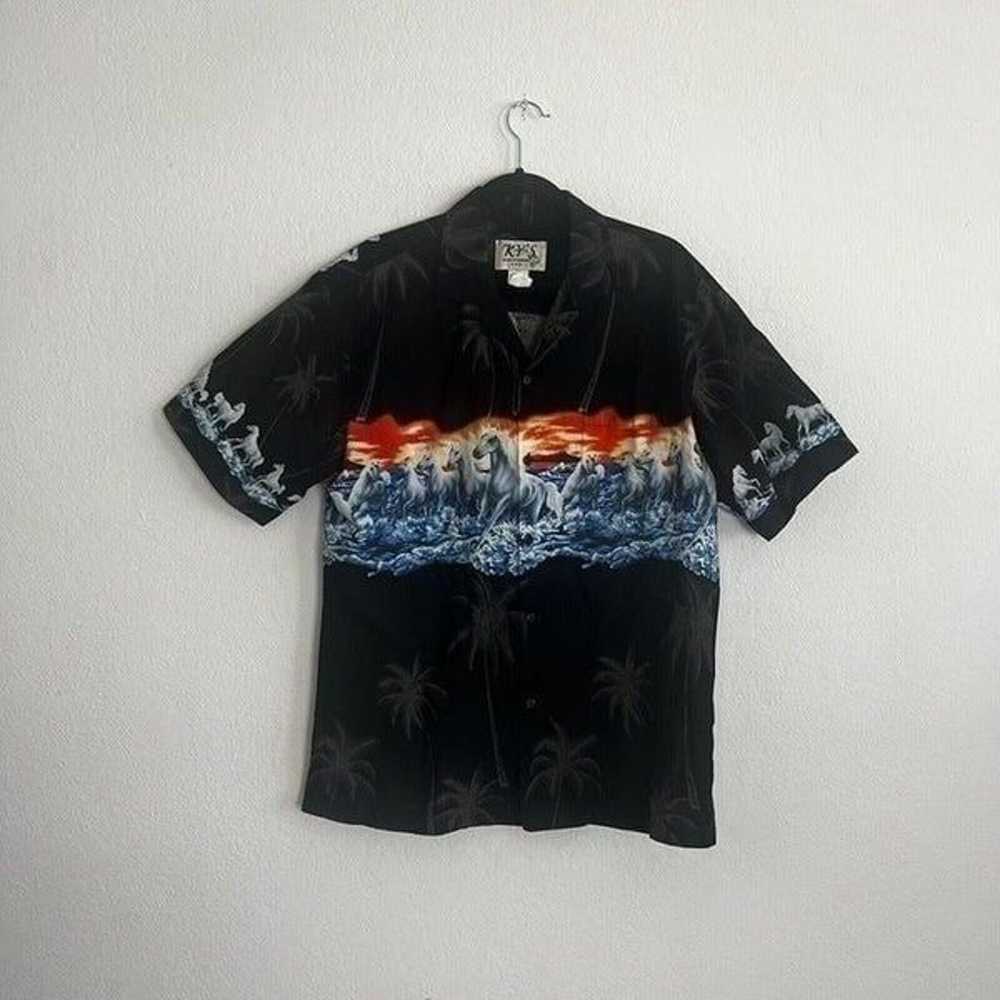 KYS Vintage 90s Hawaiian Mens Black Wild Horses S… - image 1