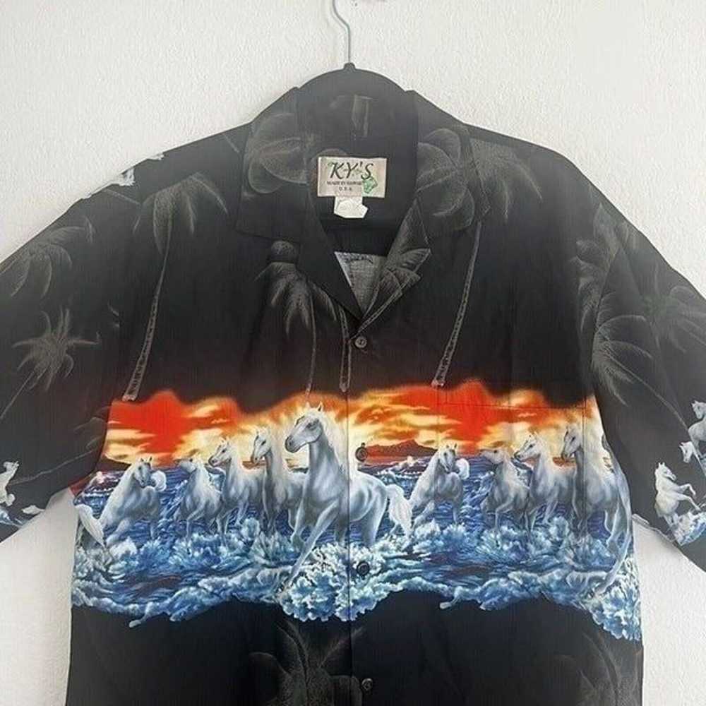 KYS Vintage 90s Hawaiian Mens Black Wild Horses S… - image 3