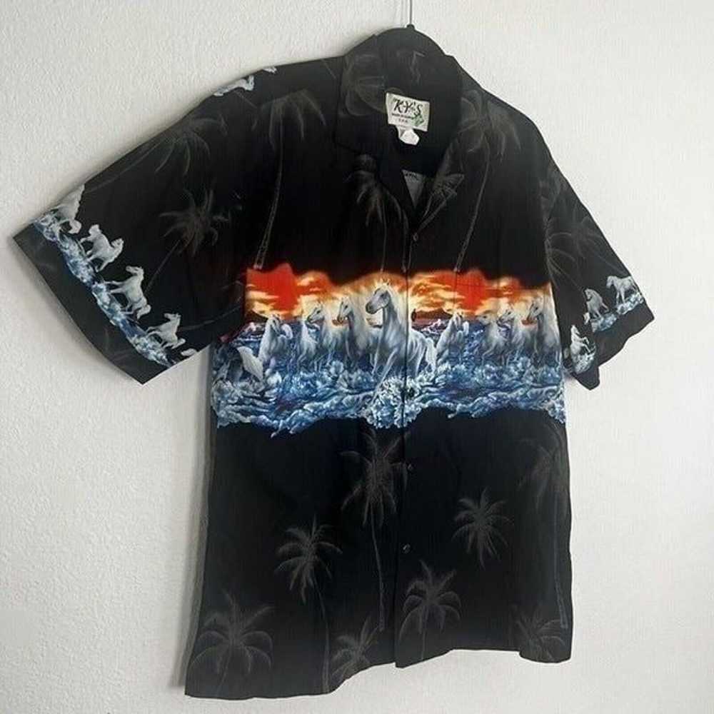 KYS Vintage 90s Hawaiian Mens Black Wild Horses S… - image 9