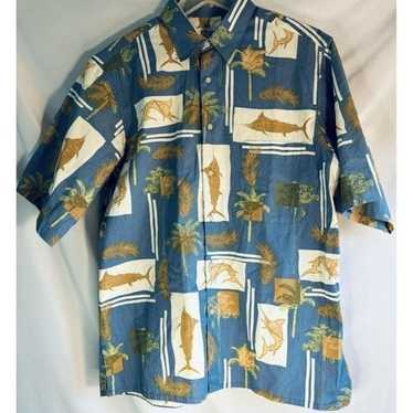 VTG Reyn Spooner Shirt Mens M Blue Fish Print Hawa