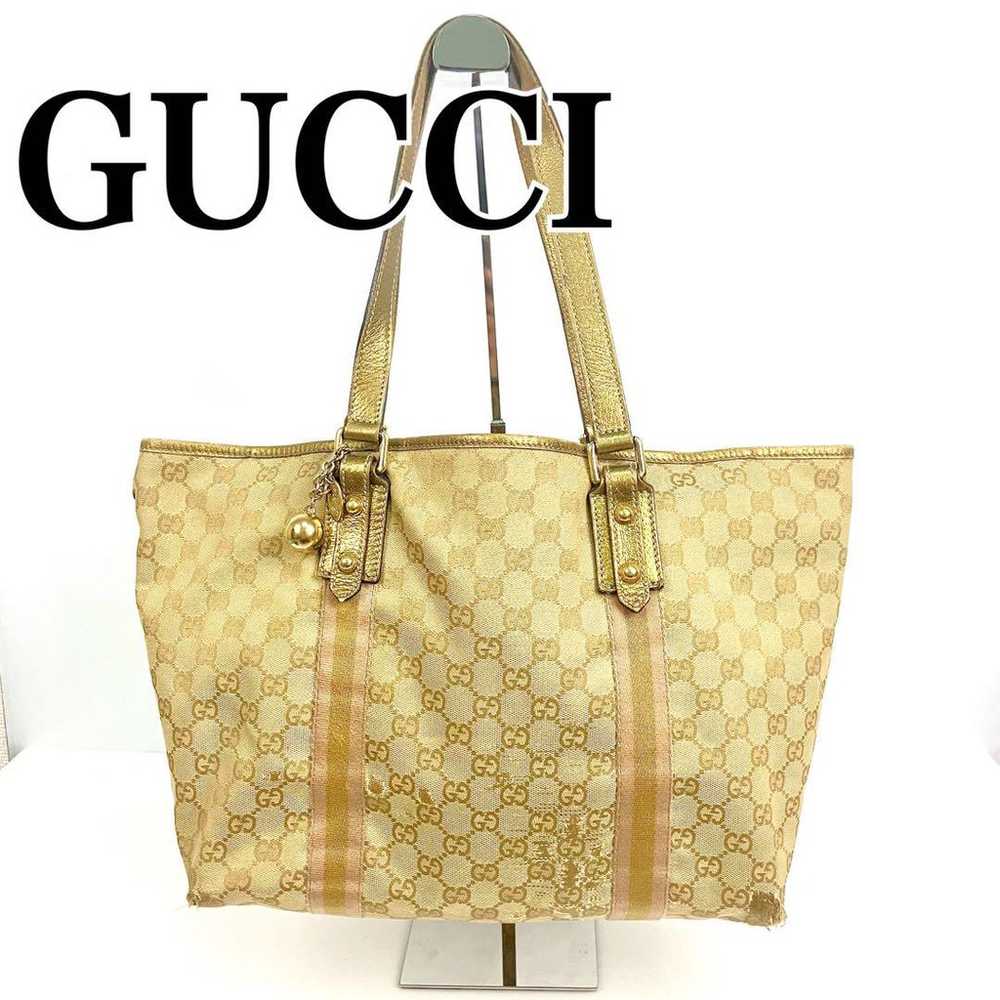 GUCCI Sherry Line GG Tote Bag Gold Brown A4 - image 1