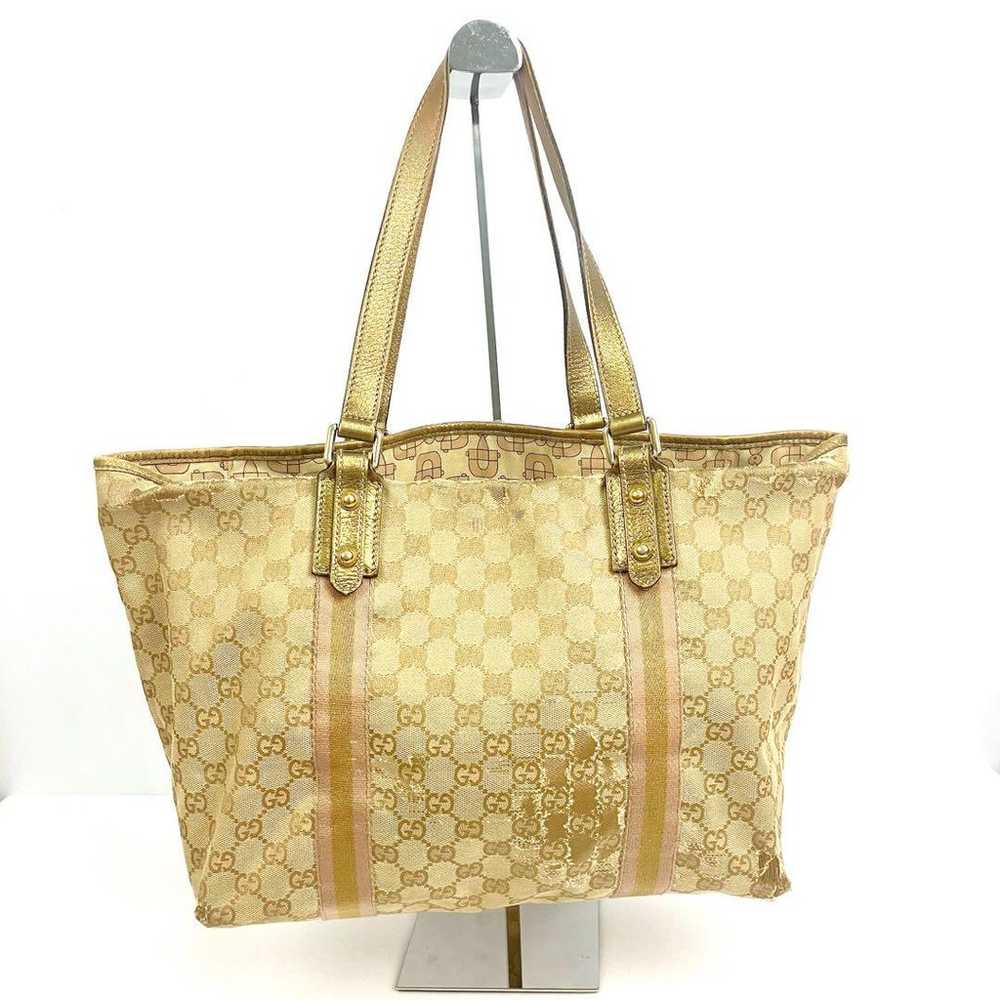 GUCCI Sherry Line GG Tote Bag Gold Brown A4 - image 2